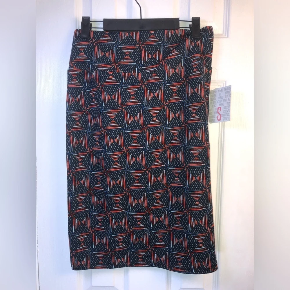 LuLaRoe Navy & Red Geometric Pencil Skirt NWT S